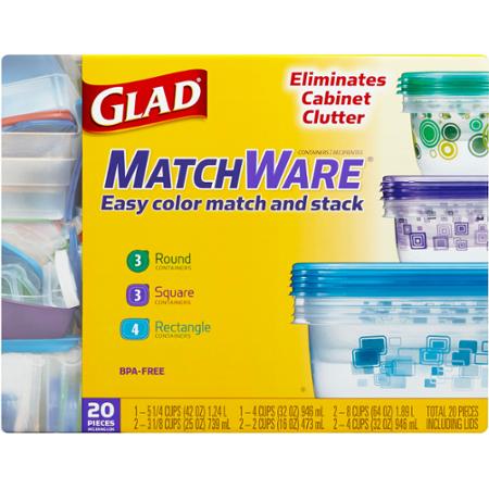 Glad Food Storage Containers 10 Containers 20 Set MatchWare Variety Pack 